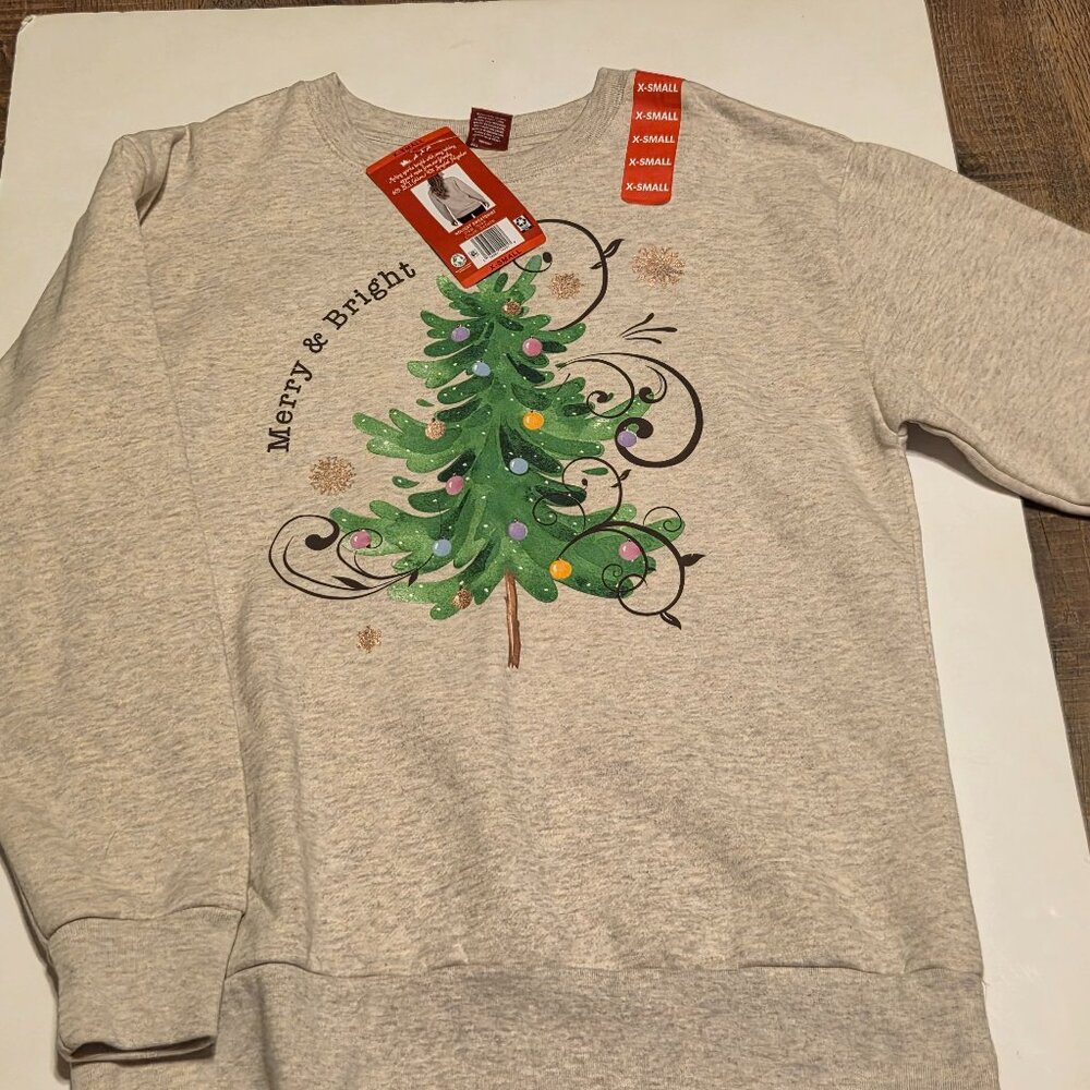 Christmas "Merry & Bright" Off White/Cream Sweatshirt - Size XS - Brand Dec 25th